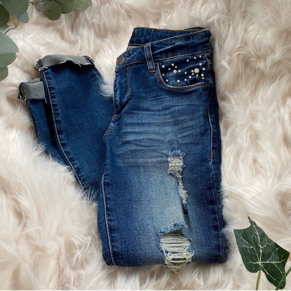 STS Blue distressed pearl embellished skinny jeans - Picture 2 of 4